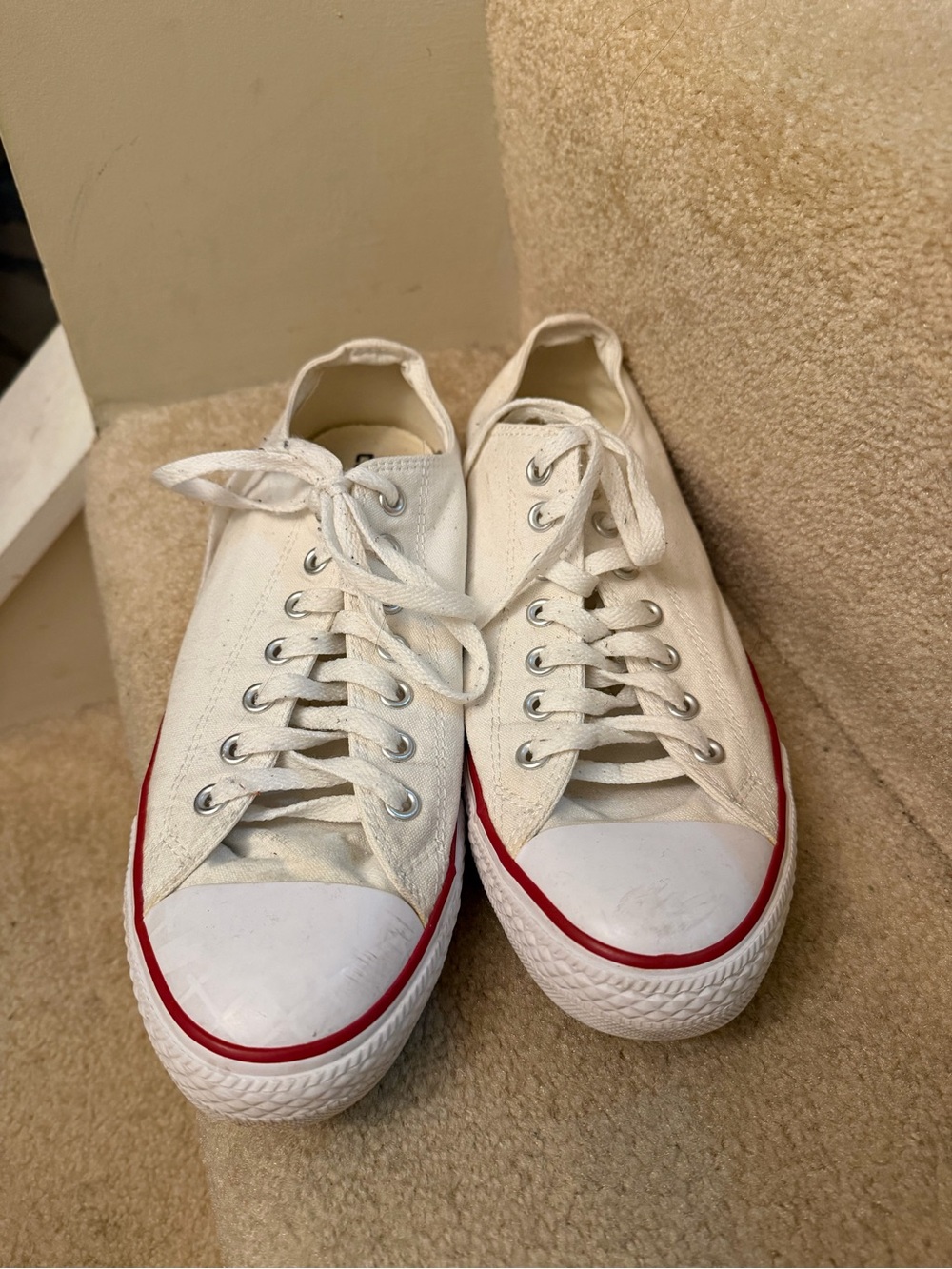 Converse Low Top Canvas Sneakers in White with Red Trim - Picture 2 of 4